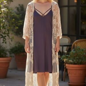 Elegant Lace Kimono and Purple Dress